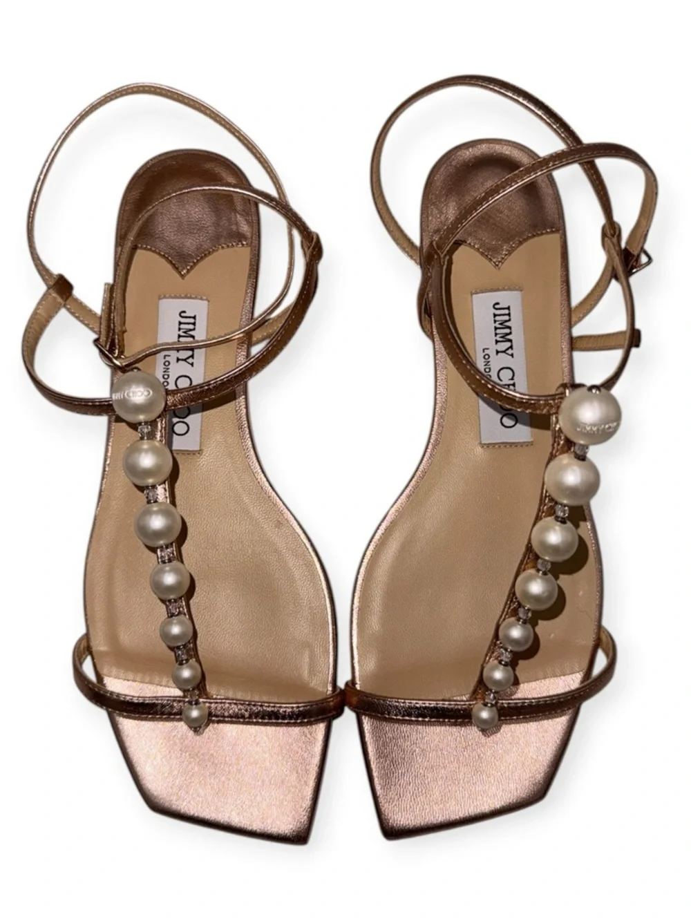 Jimmy Choo Amari Pearl Embellished Sandals Ballet Pink Size 37 NIB - Picture 7 of 15